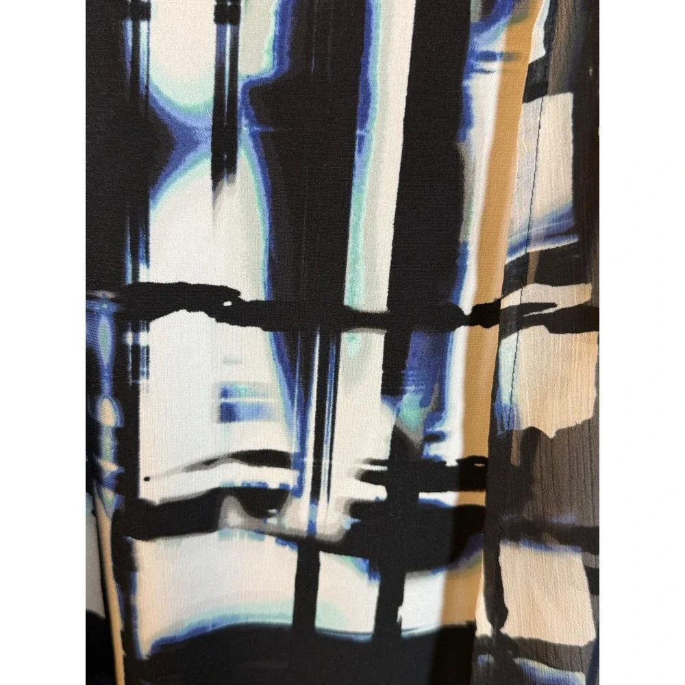 JM Collection Womens XL Blue Black Abstract Grid 2pc Tank & Sheer Cardigan Set